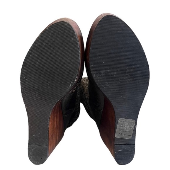 BED STU Bruges Distressed Leather Wooden Wedge Heel Boots Women’s 7.5 Knit Upper - Picture 6 of 11